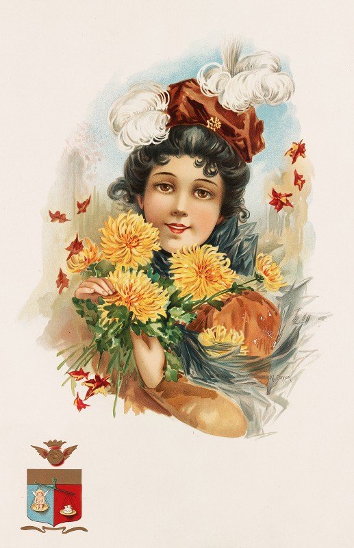 黄菊花姑娘`Young Woman with Yellow Chrysanthemums (ca. 1861–1897) by Katherine Connor