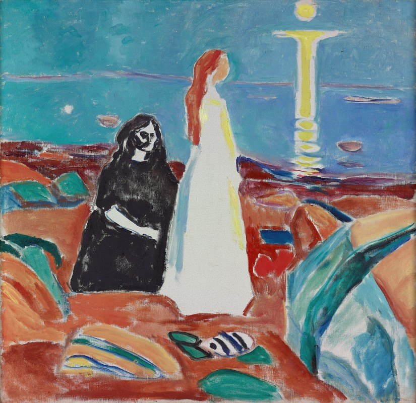 岸上有两个女人`Two Women on the Shore (1933–35) by Edvard Munch