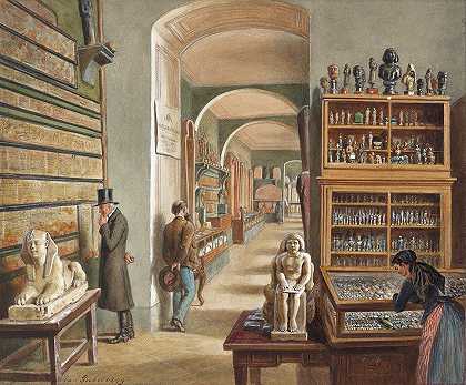 埃及收藏的第二个橱柜`Das zweite Kabinett der ägyptischen Sammlung (1889) by Carl Goebel the younger