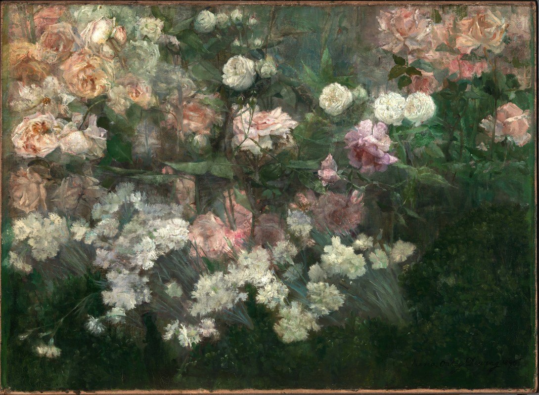 五月的花园`Garden in May (1895) by Maria Oakey Dewing