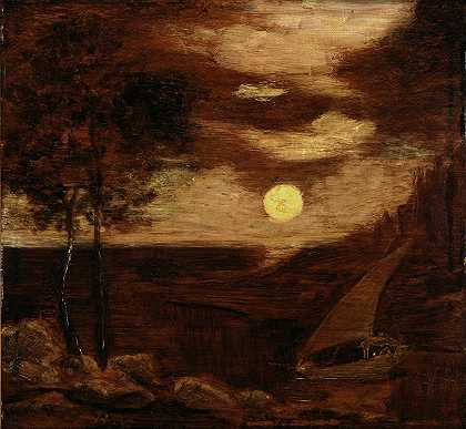 情侣们船`The Lovers Boat (ca. 1881) by Albert Pinkham Ryder