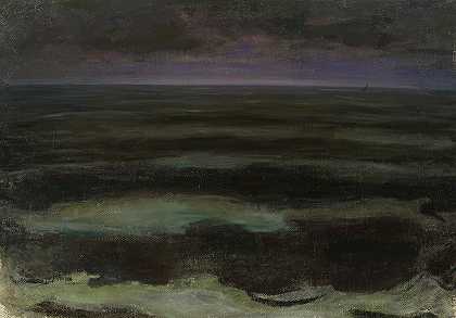 夜间出海`Sea at night (circa 1897) by Władysław Ślewiński