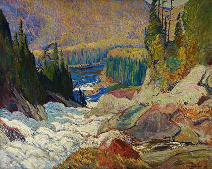 蒙特利尔河瀑布`Falls, Montreal River (1920) by James Edward Hervey MacDonald