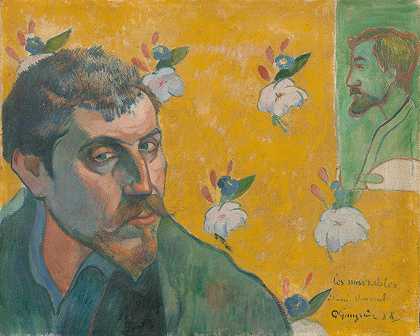 带有伯纳德肖像的自画像，可怜的人`Self~portrait with portrait of Bernard, Les Misérables by Paul Gauguin