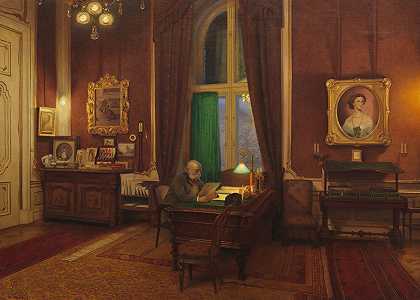 弗朗茨·约瑟夫一世皇帝在舍恩布伦的书房里`Kaiser Franz Joseph I. in seinem Arbeitszimmer in Schönbrunn (1916) by Franz von Matsch