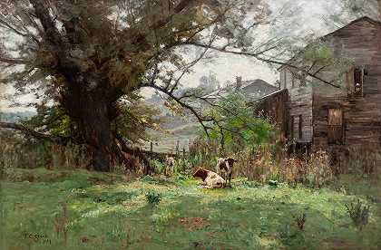 早安老斯科菲尔德s磨坊`Morning–Old Schofields Mill (1893) by Theodore Clement Steele