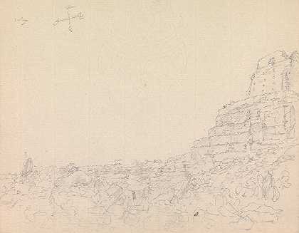 风景，城堡废墟在一座岩石小山上`Landscape, with Castle Ruins on Top of a Rocky Hill (1791) by James Moore