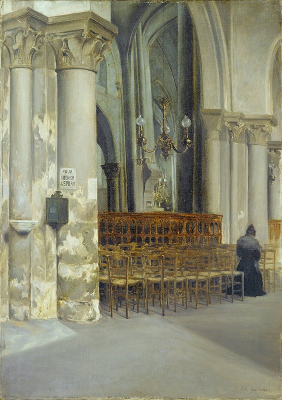 屋内圣彼得蒙马特教堂。`Intérieur de léglise Saint~Pierre~de~Montmartre. (1895) by Edouard Zawiski
