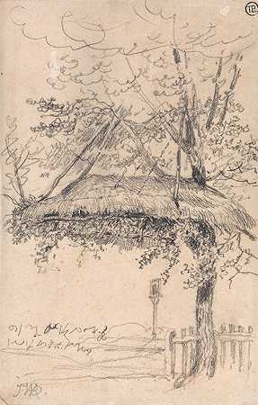 悬挂在树上的茅草屋`A Thatched Shelter Suspended from a Tree by James Ward