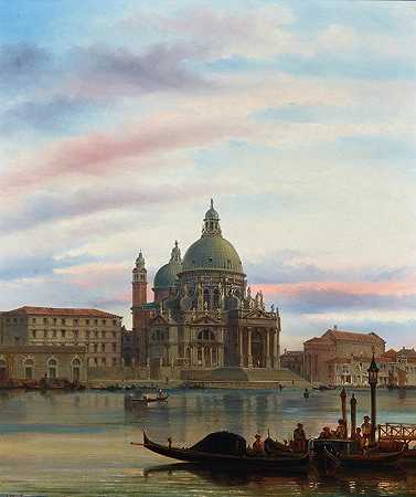 威尼斯，圣玛丽亚·德拉敬礼之景`Venice, a View of Santa Maria della Salute (1878) by Felice Auguste Rezia