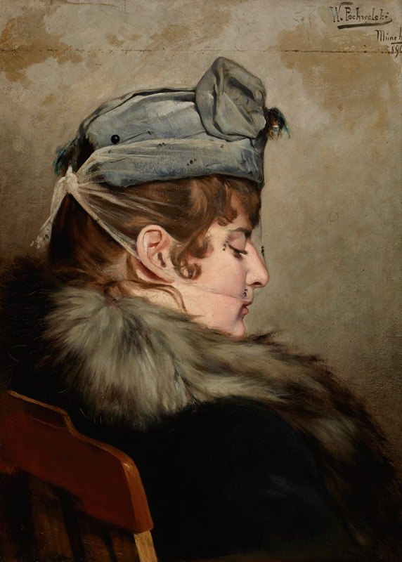 戴面纱女士的肖像`Portrait of the Lady in a Veil (1890) by Władysław Jan Pochwalski