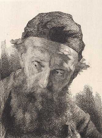 戴着黑帽子的胡子老人`Gammel skægget mand med sort kalot (1897 ~ 1898) by Frans Schwartz