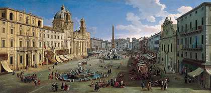 罗马纳沃纳广场`Piazza Navona, Rome (1699) by Gaspar Van Wittel