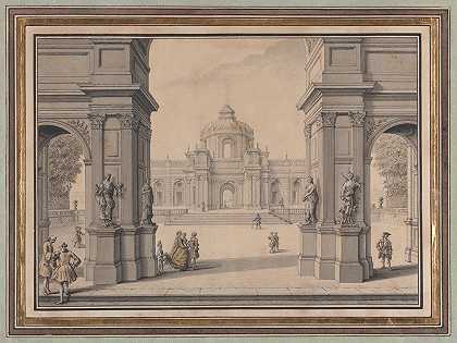 通过凯旋门可以看到宫殿的建筑随想曲`Architectural Capriccio with a Palace seen through a Triumphal Arch (ca. 1750–59) by Louis-Joseph Le Lorrain