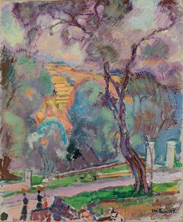 圣雷莫公园景观`Park View from San Remo (1913) by Magnus Enckell
