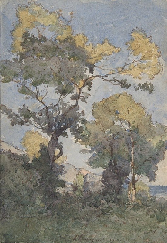 景观`Landscape (1900) by Henri-Joseph Harpignies