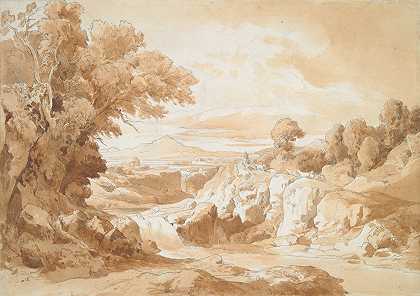 牧羊人的风景`Landscape with Shepherd (19th century) by Josef Helff