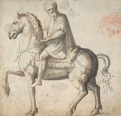 马背上的人，研究一个人头`Man on Horseback, Study of a Mans Head (1483–1548) by Marcello Fogolino