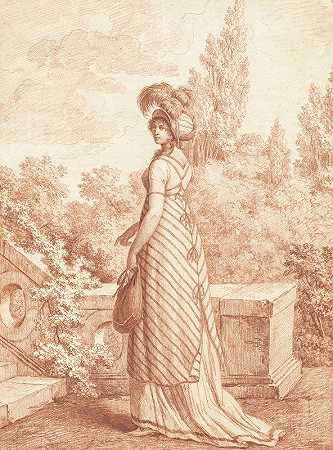 站在公园里的时髦女人`A Fashionable Woman Standing in a Park (1798) by Carle Vernet