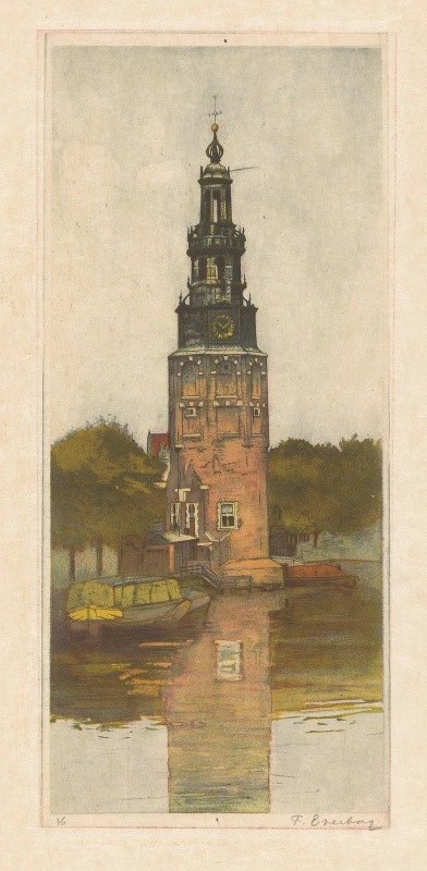 阿姆斯特丹的蒙特巴恩斯大厦`Montelbaanstoren in Amsterdam (1903) by Frans Everbag