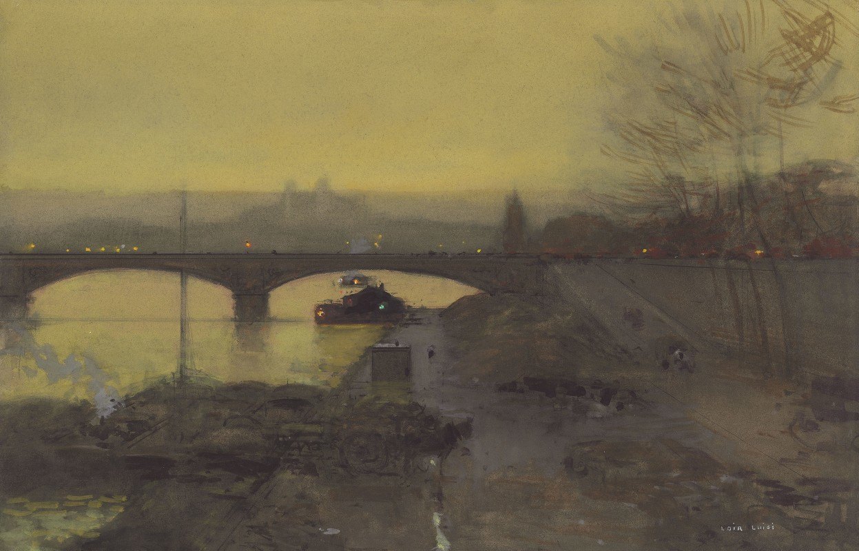 d桥黄昏时分的阿尔玛`The Pont dAlma at Twilight (c.1914) by Luigi Loir
