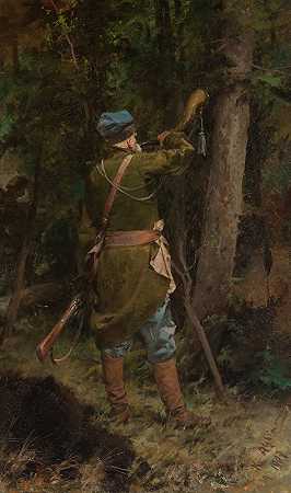 有号角的军队`Troops with a horn (1907) by Kazimierz Alchimowicz