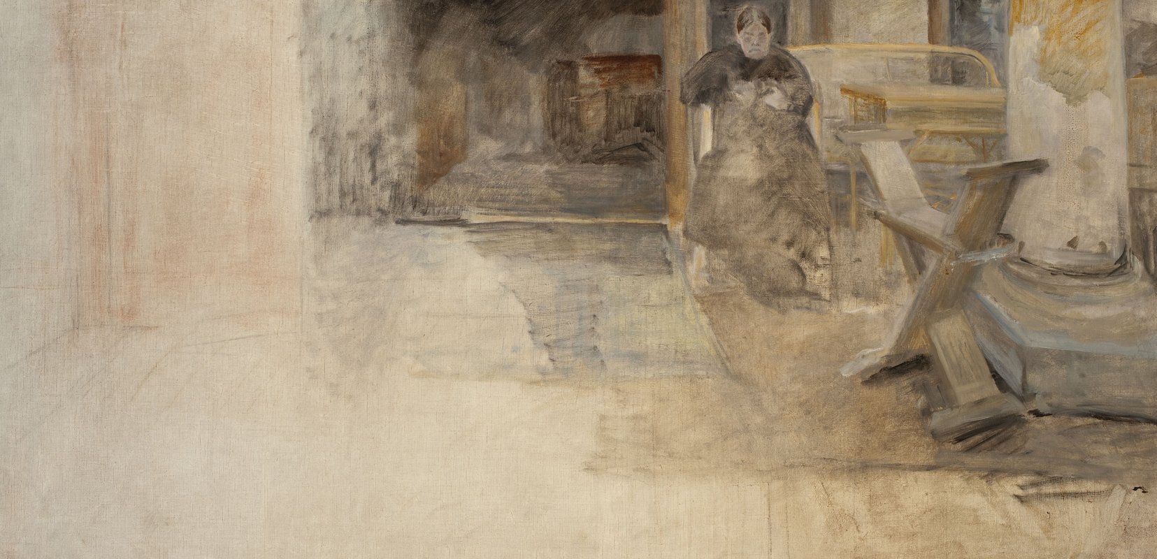 室内与艺术家的妹妹素描`Interior with artist’s sister, sketch by Jacek Malczewski