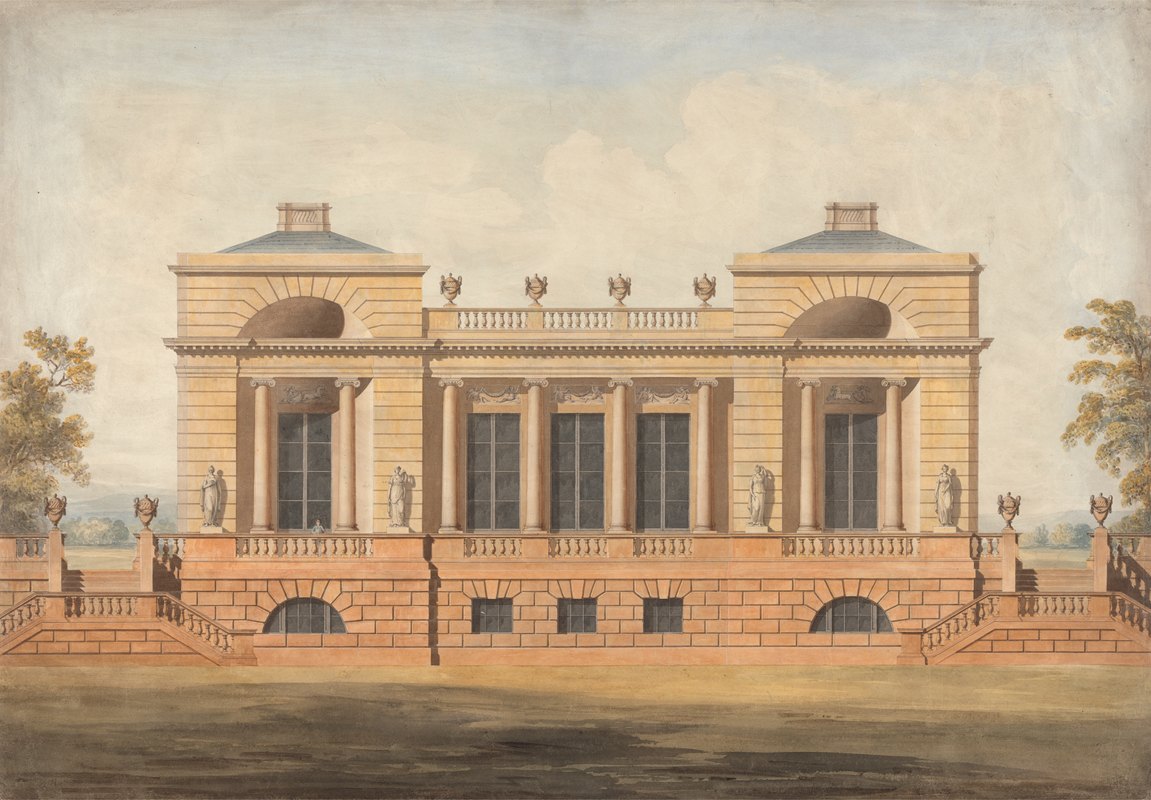 为一个身份不明的乡村住宅设计`Design for an Unidentified Country House (ca. 1800) by James Wyatt