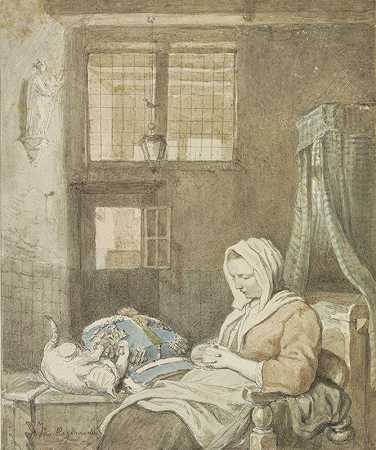 睡觉的花边工人`De slapende kantwerkster (1795 ~ 1873) by Ignatius Josephus Van Regemorter