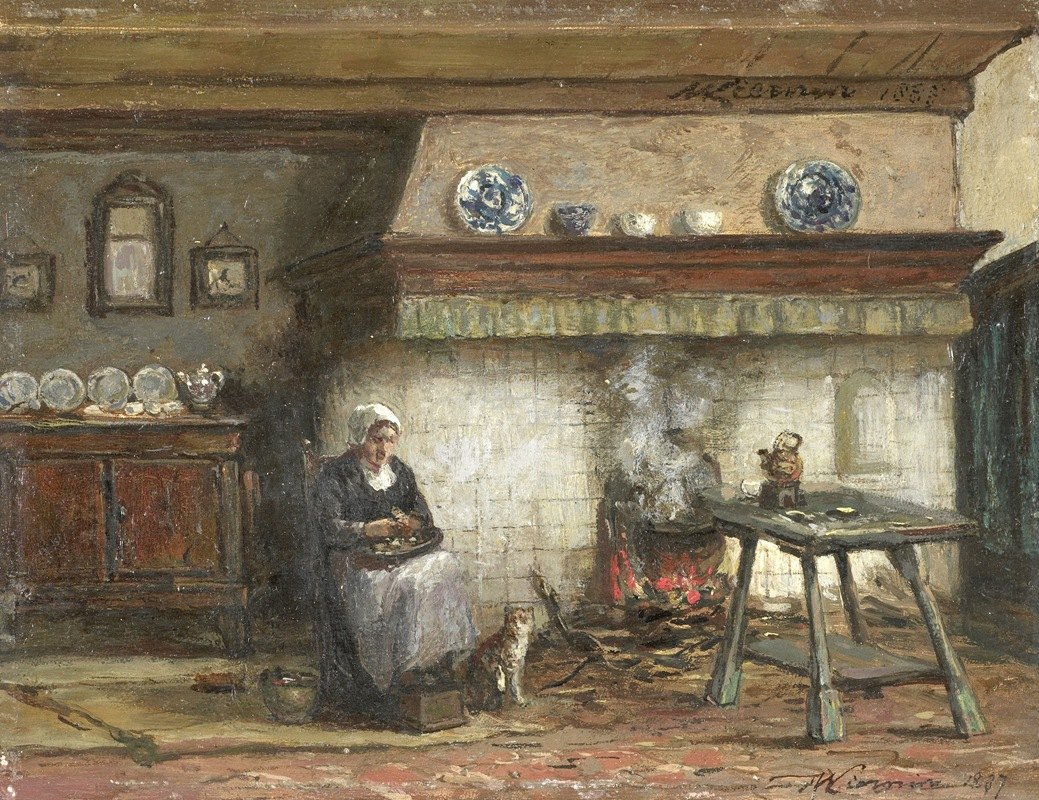 舍维宁根一座小屋的屋内`Interior of a Cottage in Scheveningen (1887) by Willem Adriaan Alexander Liernur