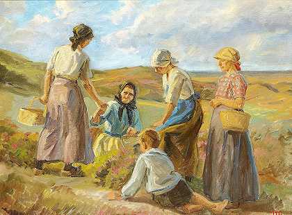 斯卡根沙丘上的女人`Kvinder i klitterne ved Skagen by Johannes Wilhjelm