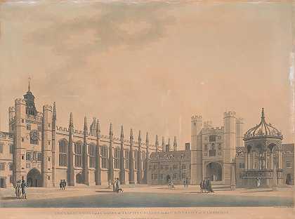 剑桥大学大宫廷和小教堂`Cambridge University; Great Court And Chapel (1789) by Thomas Malton the Younger