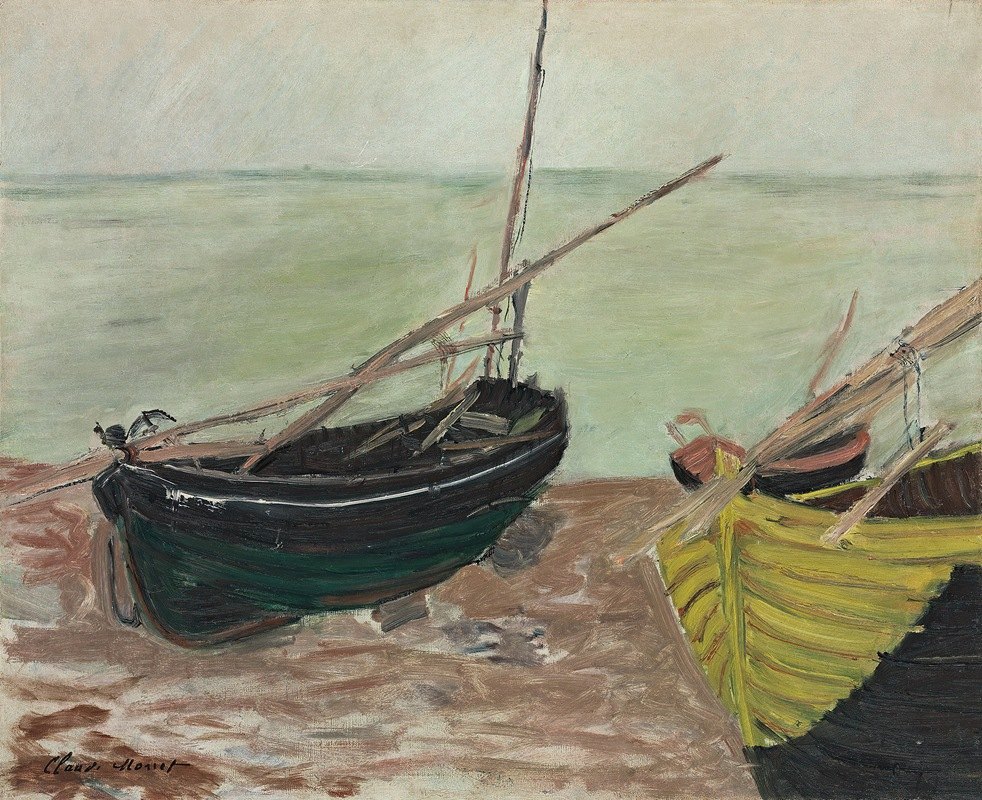海滩船研究外国`Étude de bateaux sur la plage dÉtretat (1885) by Claude Monet