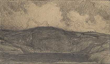暴风雨中的仲夏篝火素描`Sketch for Midsummer Bonfires in Stormy Weather (1900) by Karl Nordström