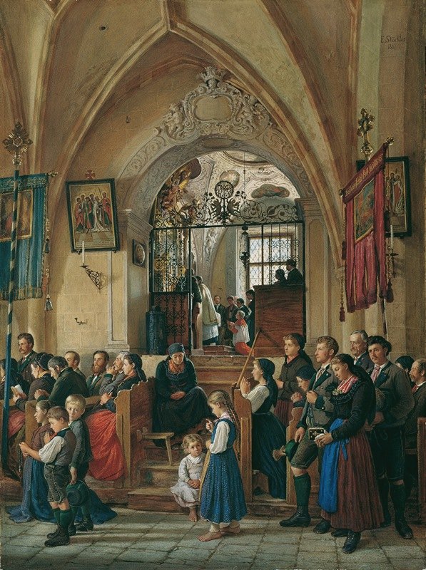 奥西教区教堂内`Inneres der Pfarrkirche von Aussee (1882) by Emanuel Stöckler