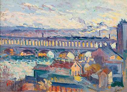 高架桥景观奥特伊尔`Vue Sur Le Viaduc Dauteuil (circa 1905~10) by Maximilien Luce