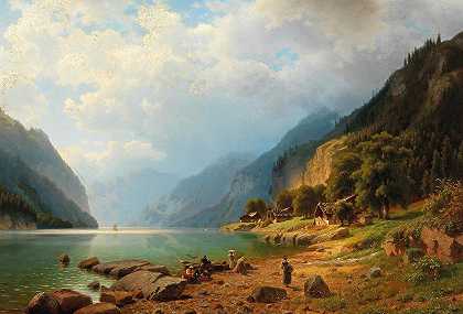 布莱恩斯湖上正在酝酿的风暴`A Brewing Storm on Lake Brienz by Johann Joseph Jansen