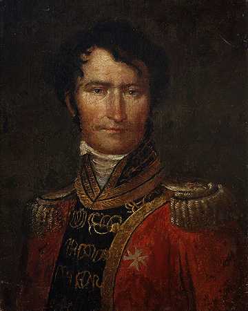 身穿马耳他制服的年轻贵族肖像骑士团`Portrait of a young Aristocrat with a Uniform of Maltas Order of Knights (1810) by Jan Rustem