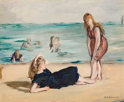 在海滩上`On the Beach (ca. 1868) by Édouard Manet