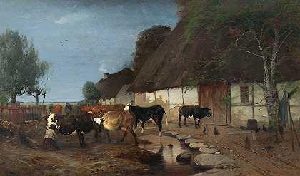 斯克å内的农庄`Farmstead in Skåne (1875) by Anders Kallenberg
