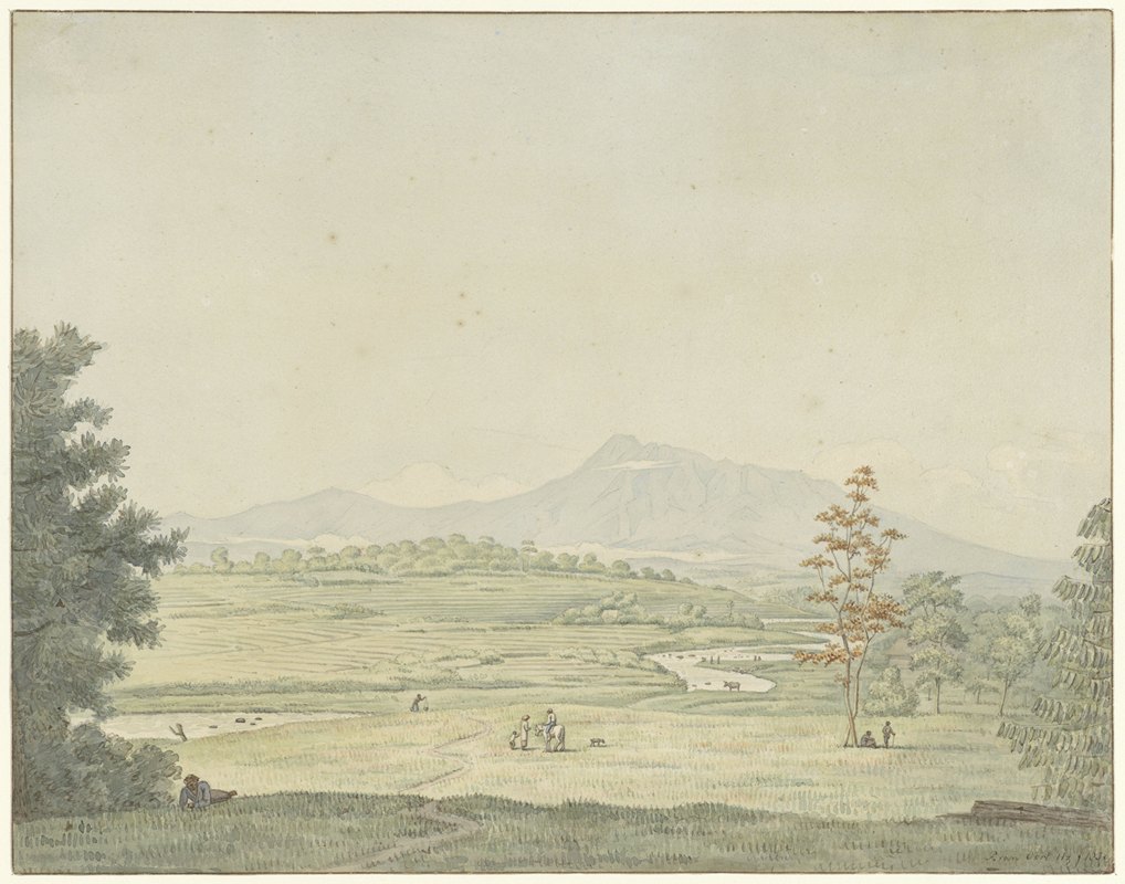 Java上的景观`Landschap op Java (1830) by Pieter van Oort Hzn