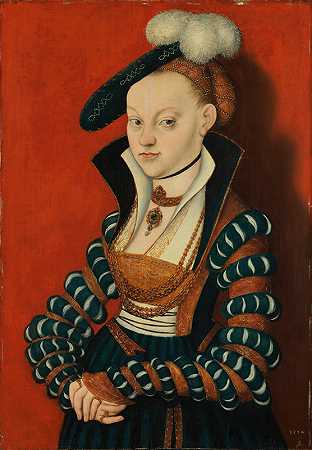 尤勒诺的克里斯蒂安肖像`Portrait of Christiane of Eulenau (1534) by Lucas Cranach the Elder