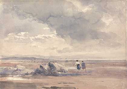 在兰开斯特沙滩上，低潮`On Lancaster Sands, Low Tide (1840s) by David Cox