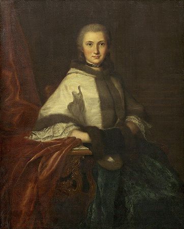 戴着围巾的年轻女子`Young Woman with a Muff (c. 1750)