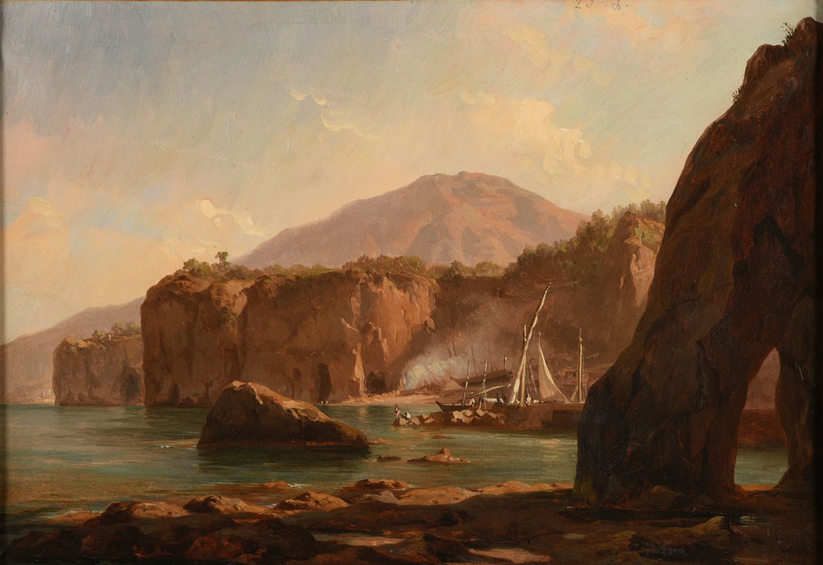 海边的洞穴和悬崖`Grottes et falaises au bord de la mer (1843) by Jacques-Raymond Brascassat