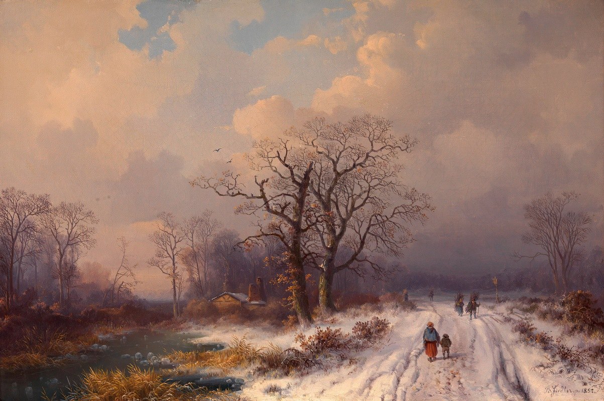 雪景`Schneelandschaft (1852) by Bernhard Fiedler