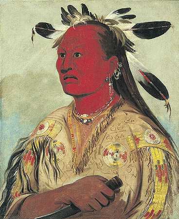 Stán-au-pat，血腥之手，部落首领`Stán~au~pat, Bloody Hand, Chief of the Tribe (1832) by George Catlin