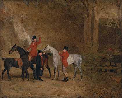 猎狐场景`Foxhunting Scene (1808) by Benjamin Marshall