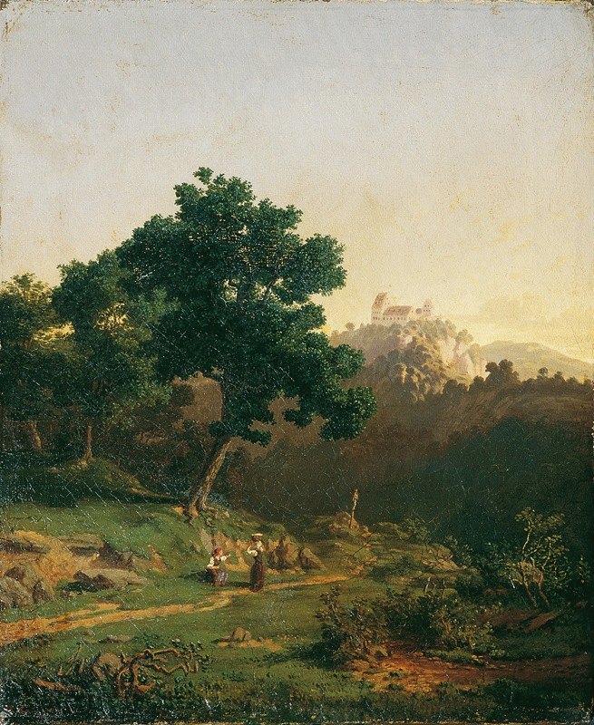 城堡景观`Landschaft mit Burg (1863) by Adolf Christian Baumann