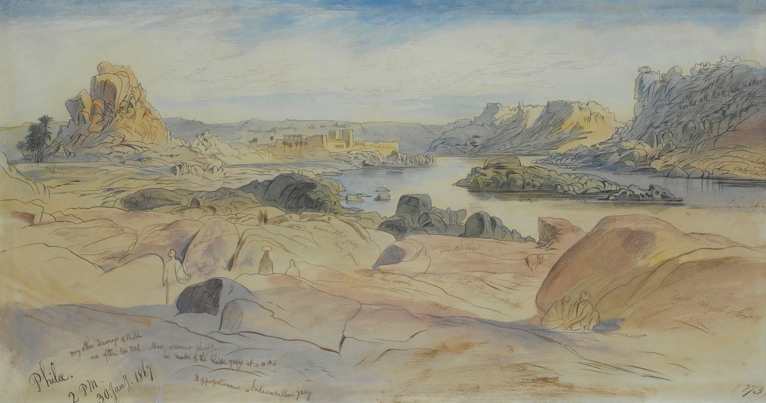 埃及菲莱`Philae, Egypt (1867) by Edward Lear